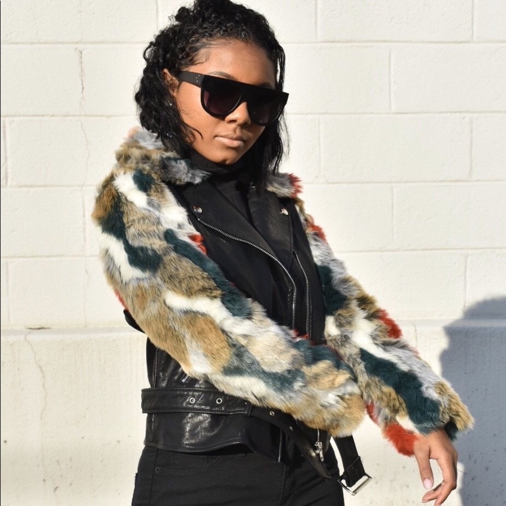 Faux Leather & Fur Aviator Jacket